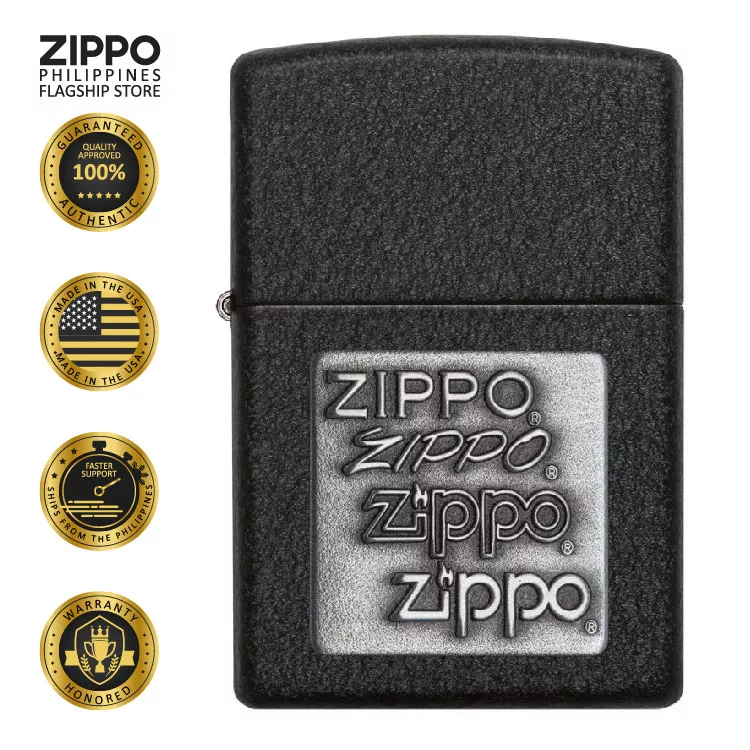 Black Crackle Silver Zippo Logo